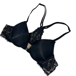 Adore Me Bra 34A Liquid Satin & Lace Front Close Underwire Lightly Padded Black